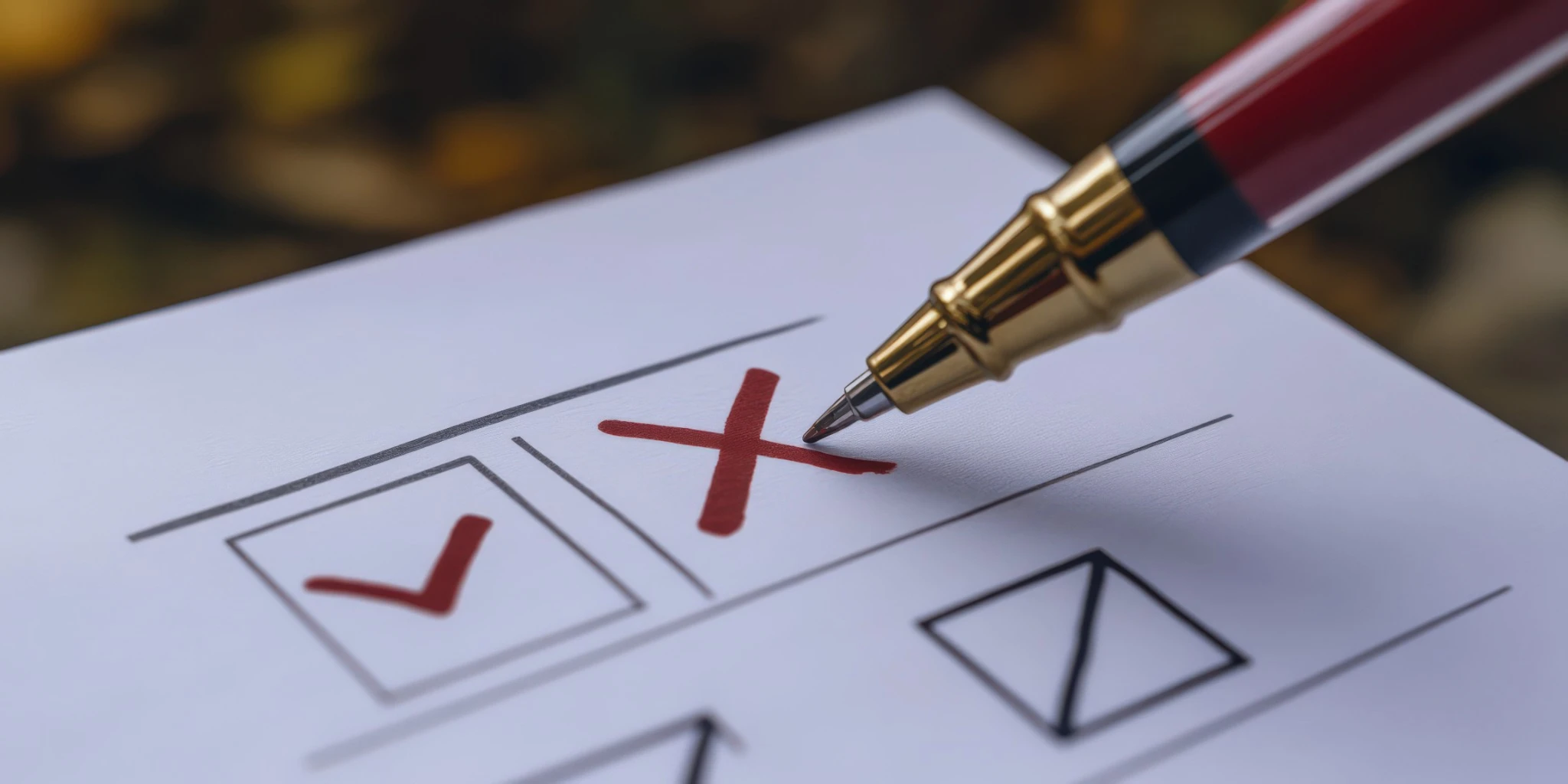 Close-up of a pen marking an X on a ballot paper